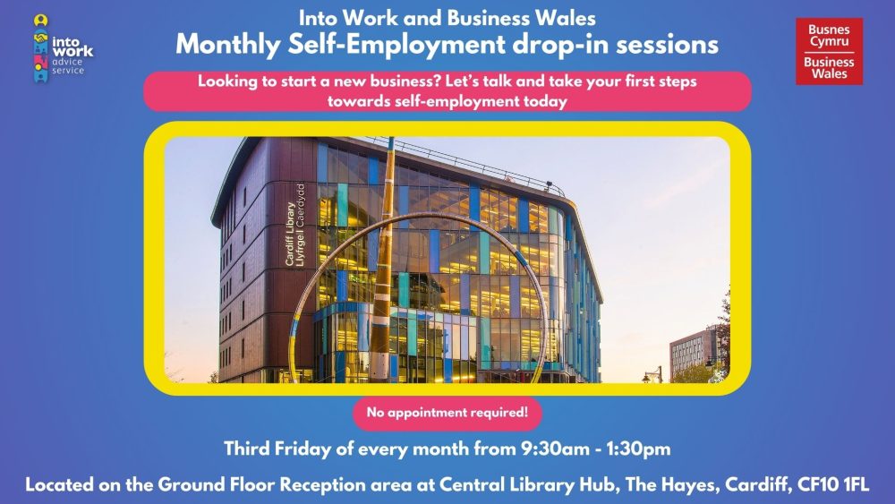 Thumbnail with information on the monthly business wales self employment drop in sessions