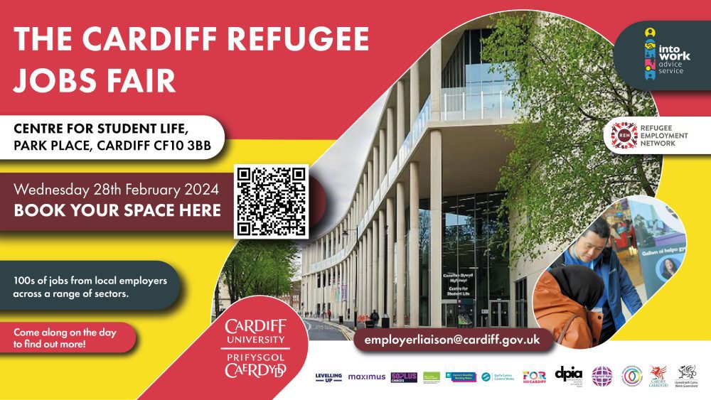 Banner advertising the Cardiff Refugee jobs fair